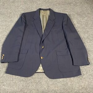 Vtg Towncraft Blazer Mens 50 Blue Sports Coat Wool Brass Buttons Single Breasted